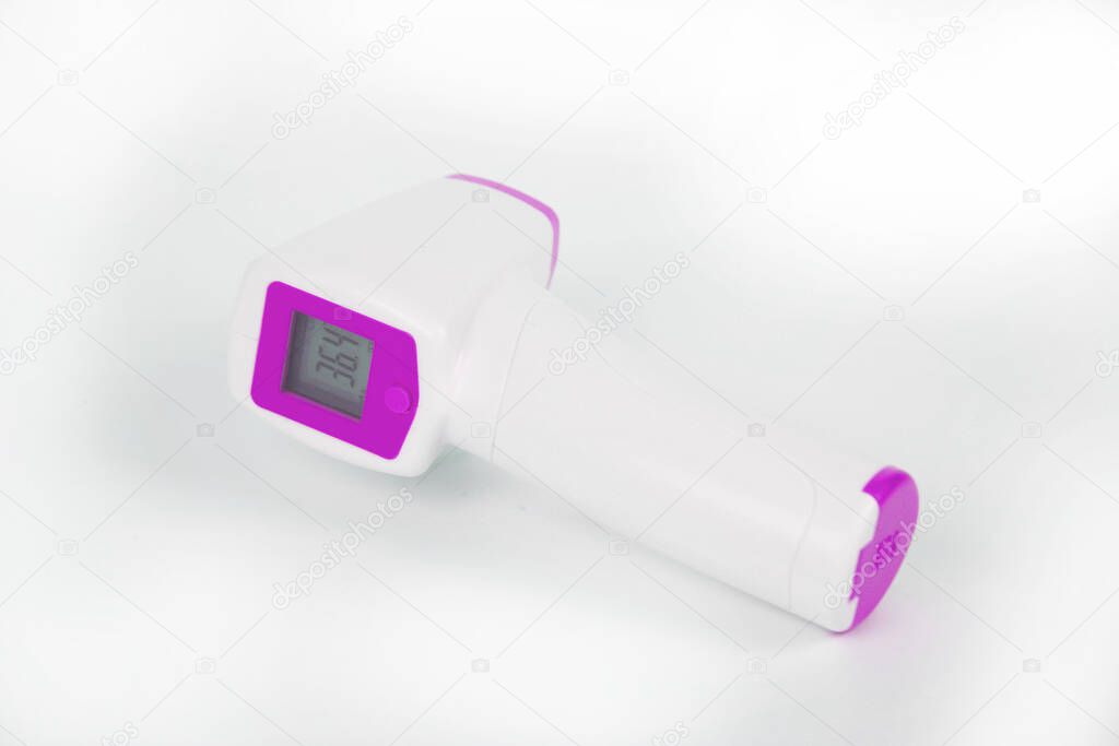 close-up view of infrared thermometer isolated on white background