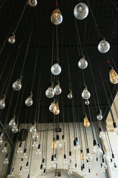 Interior Modern Building Hanging Light Bulbs Lamps — Stock Photo, Image