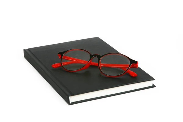 Glasses Notebook White Background — Stock Photo, Image