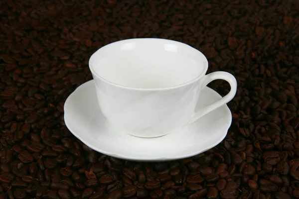 Granos Café Taza Primer Plano — Foto de Stock