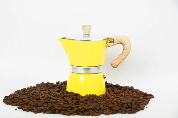Coffee Beans Coffee Maker White Background — Photo