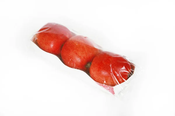 Κοντινό Πλάνο Φρέσκων Κόκκινων Ώριμων Μήλων Συσκευασία — Φωτογραφία Αρχείου