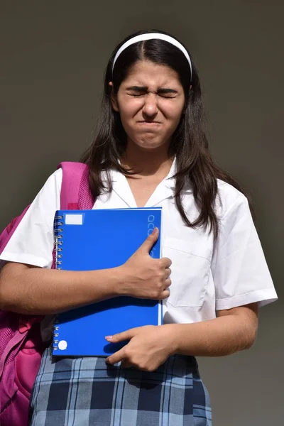 Ansiosa Estudiante Colombiana Católica Vestida Uniforme — Foto de Stock