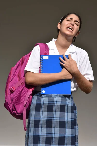 Confuso Estudante Sexo Feminino Vestindo Uniforme Escola — Fotografia de Stock