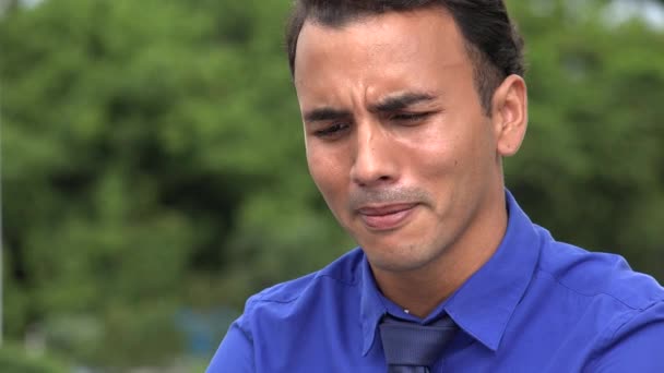 Tearful Young Hispanic Business Man And Sadness — Stock Video