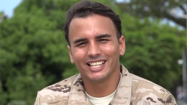 Laughing Hispanic Male Soldier — Stock Video