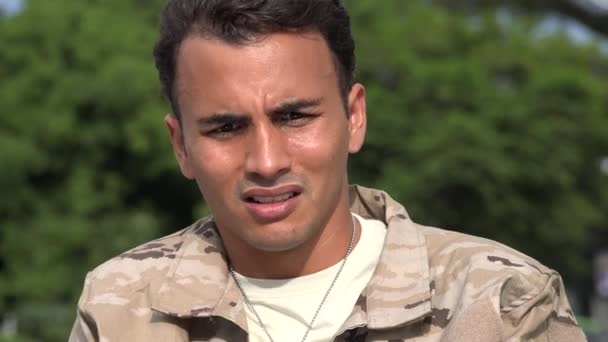 Hispanic Male Soldier Talking — Stock Video