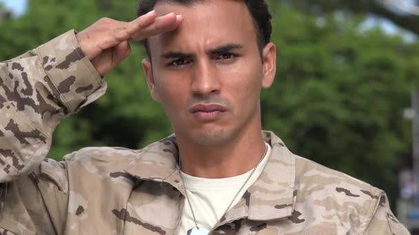 Hispanic Male Soldier Saluting — Stock Video