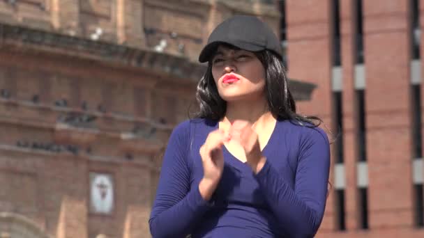 Confused Impatient Woman Wearing Hat And Wig — Stock Video