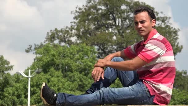Vážné hispánský muž sedící — Stock video