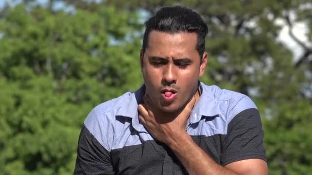 Adult Hispanic Man Coughing — Stock Video