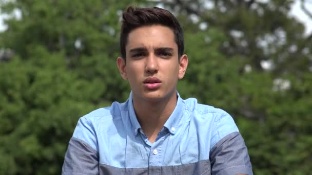 Männlicher hispanischer Teenager im Gespräch — Stockvideo