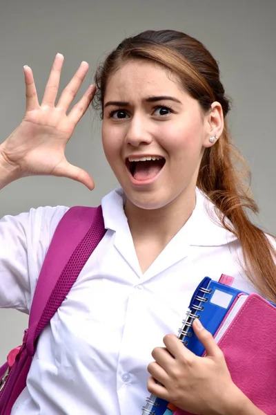 Estudante Ansioso Adolescente Escola Menina Vestindo Uniforme — Fotografia de Stock