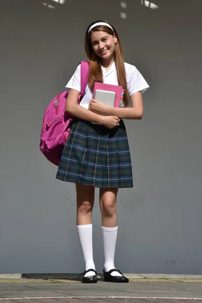 Cute Colombian School Girl Happiness While Standing — Stock Photo, Image