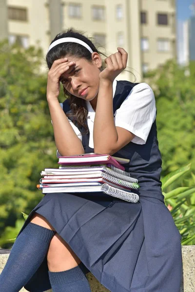 Estudante Feminina Estressante Com Cadernos — Fotografia de Stock