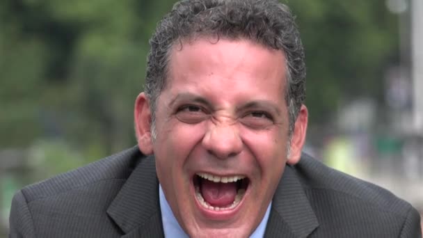 Happy Adult Hispanic Businessman Laughing — Stock Video