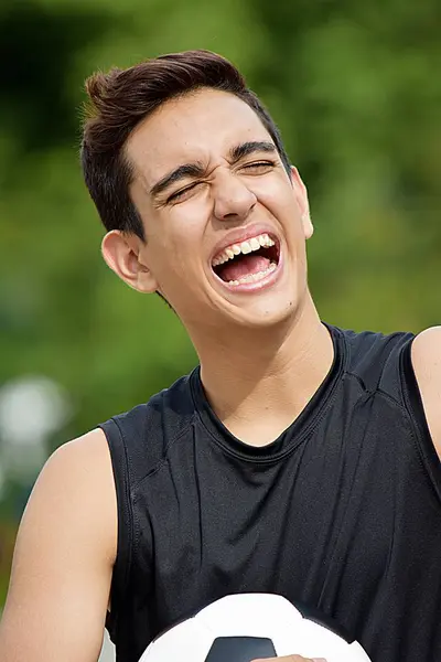 Laughing Athletic Male Soccer Player — Stock Photo, Image