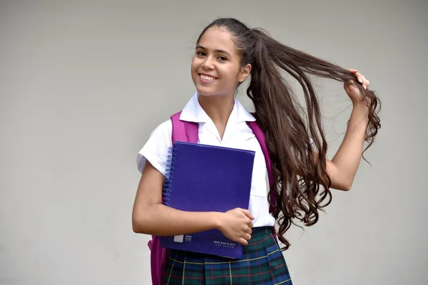 Catholic Colombian Female Student Long Hair Notebook — Stock Photo, Image