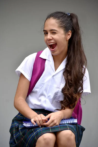 Winking Catholic Colombian School Girl Notebook — Stock Photo, Image