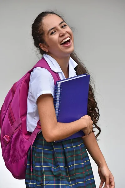 Feliz Adolescente Menina Estudante Rindo Com Mochila — Fotografia de Stock