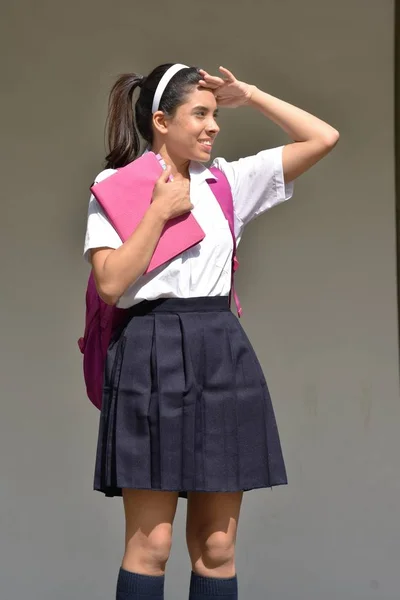 Searching Cute Colombian Girl Student Wearing Skirt — Stock Photo, Image