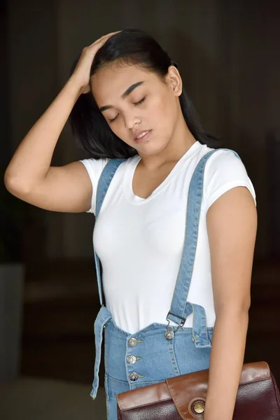 Anxious Female Woman With Purse