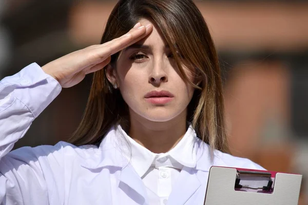 Colombian Female Doctor Saluting