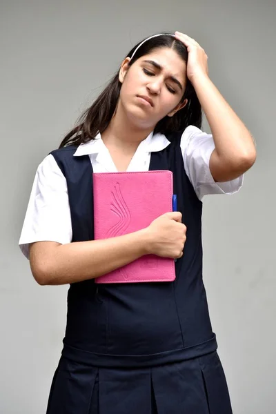 Stressful Girl Student With Notebook
