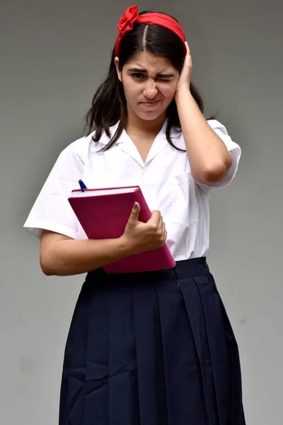 Τόνισε Κολομβίας Καθολικό Σχολείο Κορίτσι Σχολείο Στολή Σημειωματάριο — Φωτογραφία Αρχείου