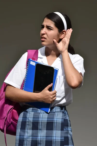 Católica Colombiana Chica Estudiante Escuchando Con Cuaderno — Foto de Stock