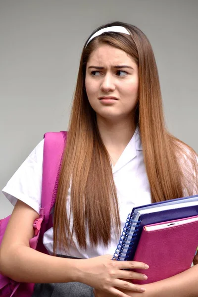 Estudante Confusa Vestindo Uniforme Escolar — Fotografia de Stock
