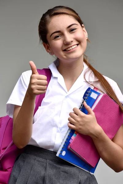 Estudante Colombiana Católica Com Polegares Para Cima — Fotografia de Stock