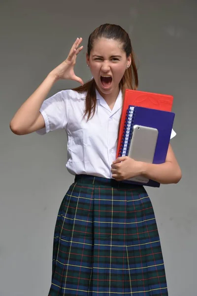 École Fille Anxiété Portant Uniforme Scolaire Avec Des Livres — Photo