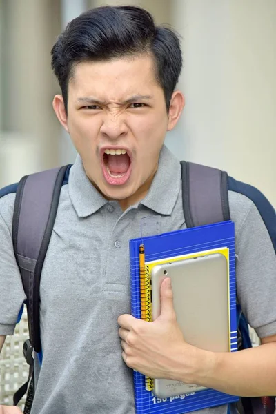 Menino Estudante Ansiedade Com Livros — Fotografia de Stock