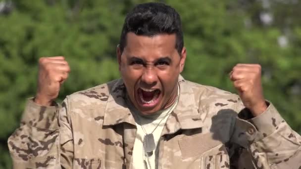 Fearful Hispanic Male Soldier — Stock Video