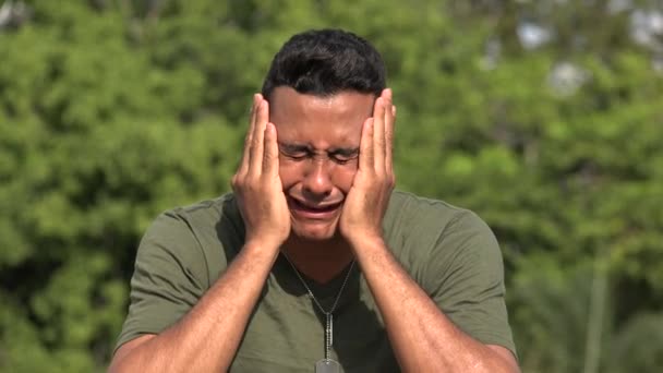 Crying Hispanic Male Veteran — Stock Video