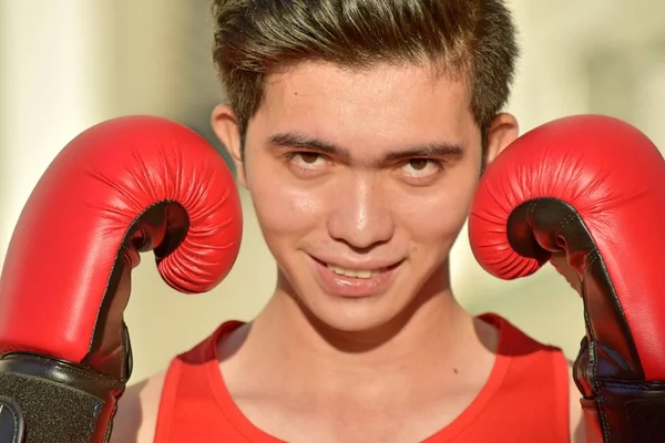 Smiling Mma Diverse Male Athlete Wearing Boxing Gloves