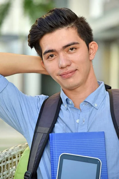 College Minority Boy Student Resting Notebooks — Stock Photo, Image