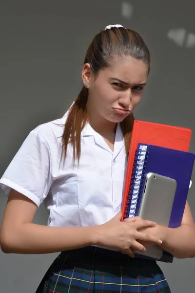 Ongelukkig Student Tiener School Meisje Schooluniform Dragen — Stockfoto