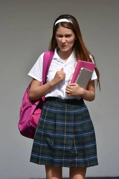 Catholic Female Student And Anger With Books