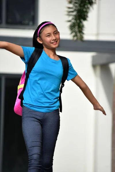 Fun School Girl Notebooks Walking — Stock Photo, Image