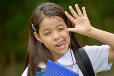 Komik yapma farklı kız öğrenci okul üniforması dizüstü bilgisayarlar ile karşı karşıya