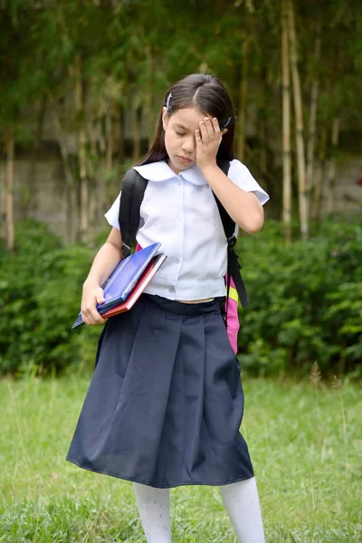 Unglücklich Prep Asiatisch Schulmädchen Mit Notebooks — Stockfoto