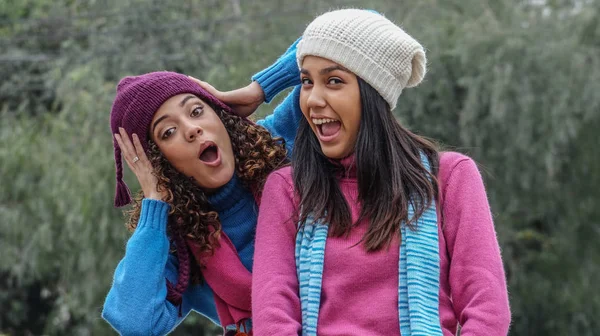 Diversão Tola Adolescente Menina Amigos Inverno — Fotografia de Stock