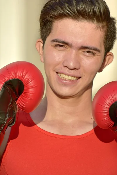 Fit Filipino Male Athlete Smiling Wearing Boxing Gloves — Stock Photo, Image