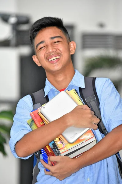 Young Minority Boy Student Laughter Notebooks — Stock Photo, Image