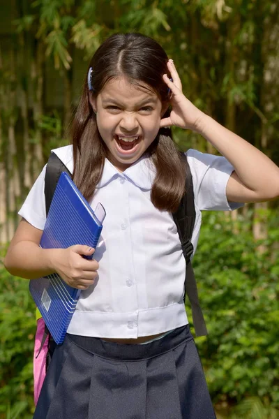 Asijská Studentka Dítě Stresu Nosí Školní Uniformu — Stock fotografie