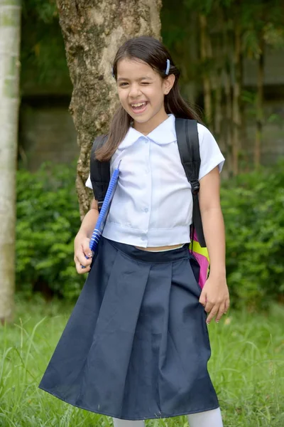 Minoritet Barn Flicka Student Winking Bära Skoluniform — Stockfoto