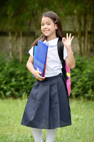 stock image Okay School Girl Wearing Uniform With Notebooks