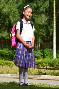 Mutlu kız öğrenci okul üniforması kitaplar